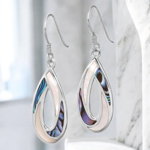 Abalone and Mother-of-Pearl Earrings in 925 Sterling Silver - Picture 2 of 2
